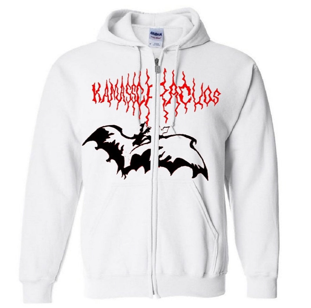 Bat White Zipped Sweatshirt